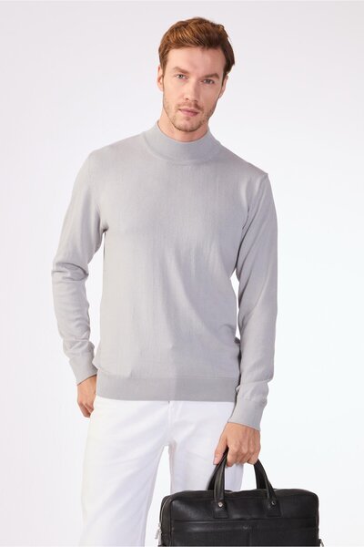 Dufy Gray Plain Men's Knitwear - Slim Fit