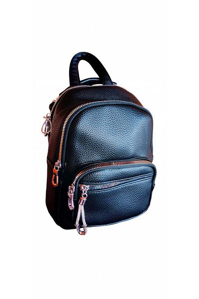 OEM Women's black eco-leather backpack - elegant, modern, 5 compartments
