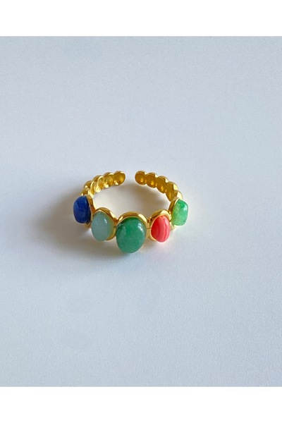 FIERA JEWELRY خاتم نسائي عتيق من الحجر الملون بالفولاذ