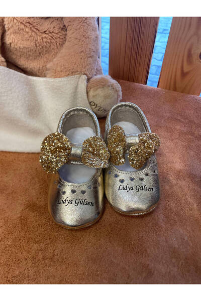 Beybium İsimli Bebek Ayakkabısı Hakiki Deri Bobby Altın