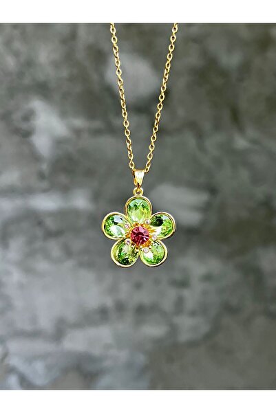 Bubbleatelier قلادة زهرة خضراء من الفولاذ