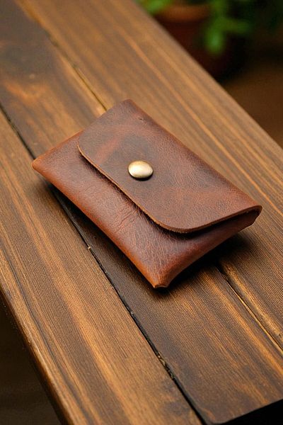 MAT Deri Genuine Leather Card Holder Wallet, Minimal, Handmade, Seamless Design with Snap Fastener
