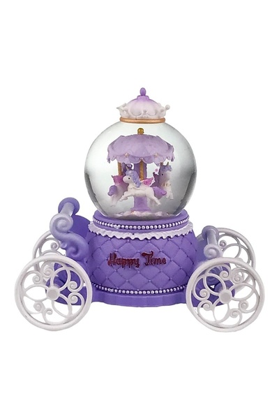 velve Musical globe, carriage type, with resin and carousel inside, 17x14 cm, Purple
