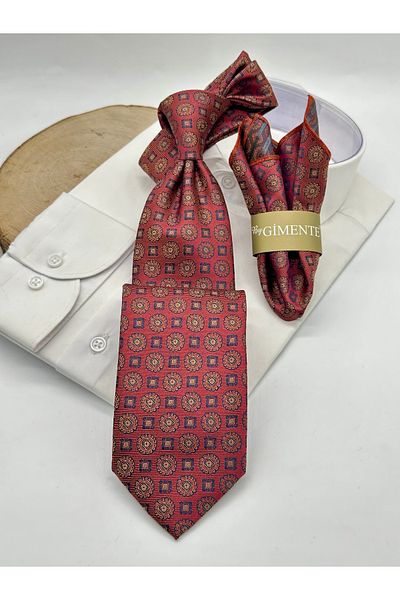 Gutiero Classic Tie with Brick Patterned Handkerchief