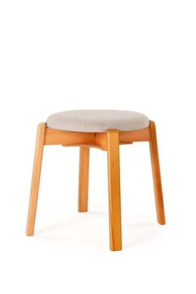 unboxdeco ARC Yuvarlak Puf Tabure Masif Kayın Ayaklı Bej