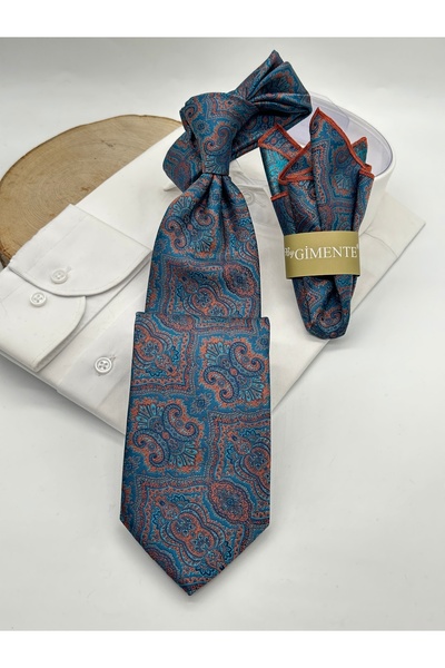 Gutiero Classic Tie with Blue Patterned Handkerchief