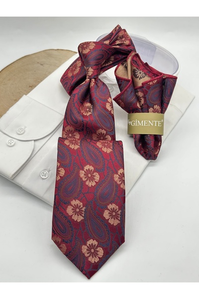 Gutiero Classic Tie with Red Shawl Patterned Handkerchief