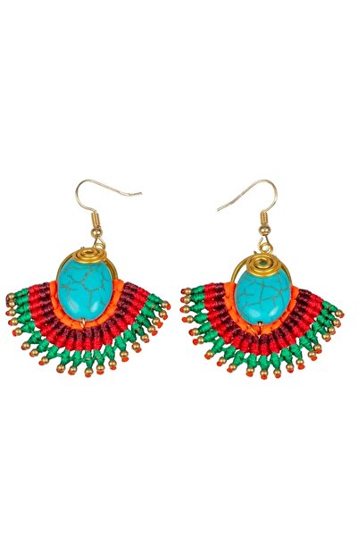 Waves And Pebbles Turquoise Macrame a Earring