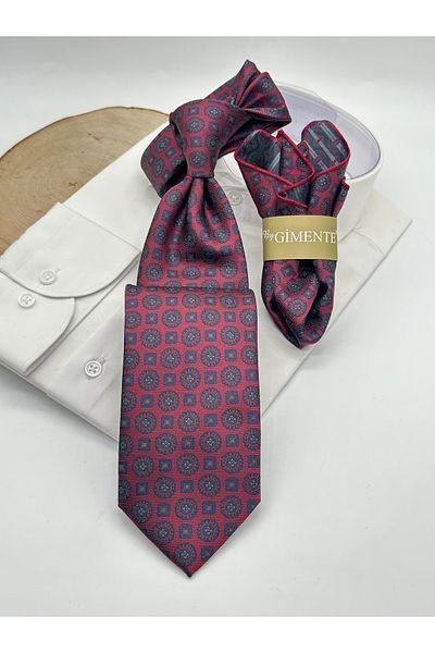 Gutiero Classic Tie with Red Patterned Handkerchief