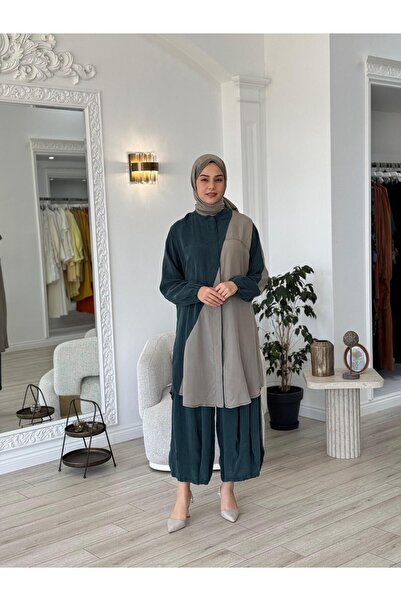 MissWhence İki Renkli Gömlek Zümrüt-Taş 37315