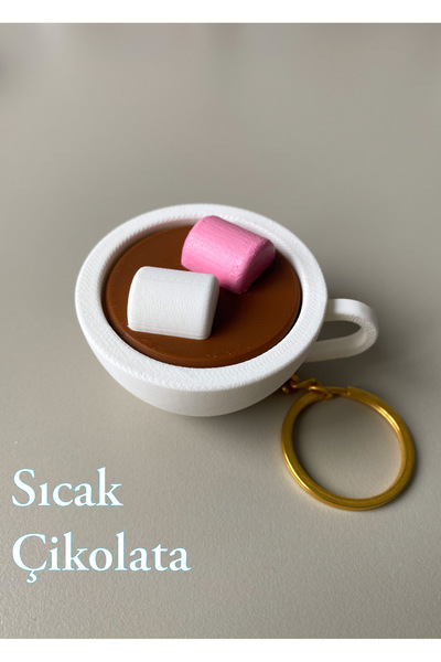 Figuva سلسلة مفاتيح على شكل كوب شوكولاتة ساخنة، زر ضغط للإجهاد - سلسلة ذهبية