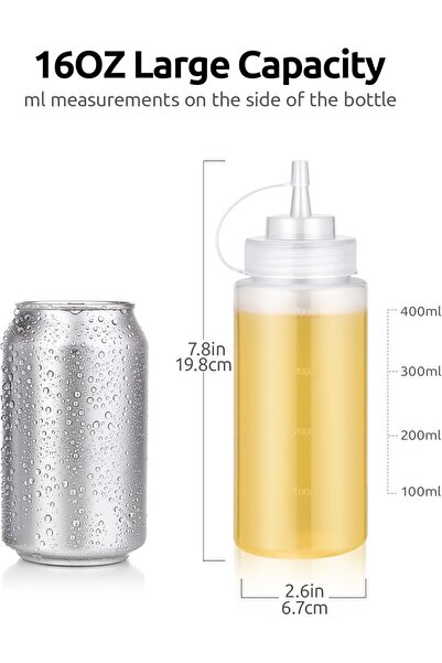 Generic 16 OZ Condiment Squeeze Bottles with Twist on Caps and Measurement, Leakproof Squirt Reusabl