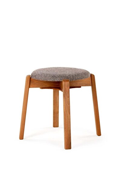 unboxdeco ARC Yuvarlak Puf Tabure Masif Ceviz Ayaklı Gri