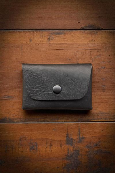 MAT Deri Genuine Leather Card Holder Wallet, Minimal, Handmade, Seamless Design with Snap Fastener