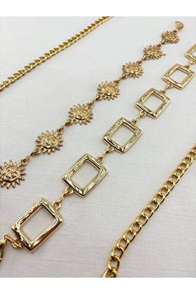 Z&M COLLECTION BAG SHOPPİNG طقم حزام نسائي ذهبي معدني للجسم والخصر والفساتين والسراويل والتنانير مكون من قطعتين