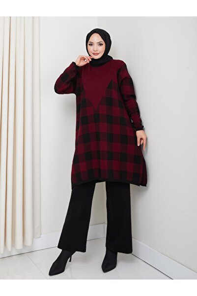 BisuModa Σετ τουνίκ με καρό πλεκτό παντελόνι