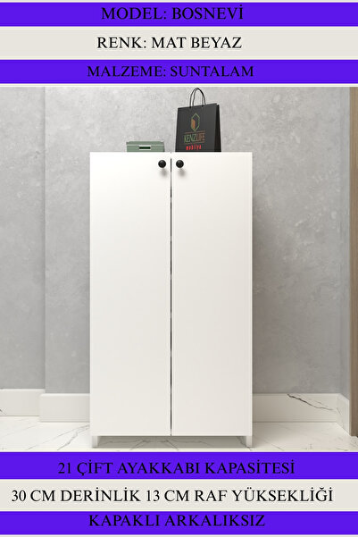 Kenzlife Kapaklı Ayakkabılık Bosnevi Mat Beyaz Sunta 110*060*30 Yirmibir Çift Ayakkabı Kapasitesi Arkalıksız