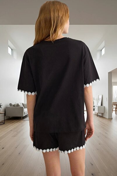 PayBuy Women's Cotton Daisy Detailed Shorts Pajama Set Specially Designed for Daily Use