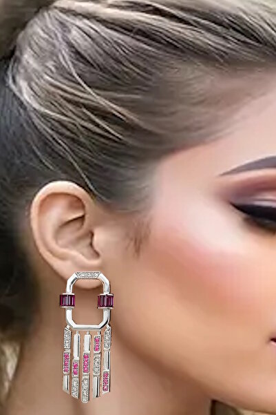 CAŞ DEKORASYON Silver Color Jewelled Earrings (Pair)