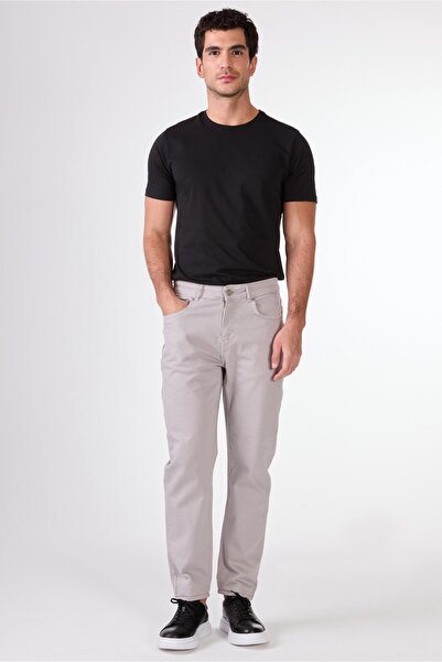 Dufy Açık Gri 5 Cep Düz Renk Slim Fit Erkek Pantolon