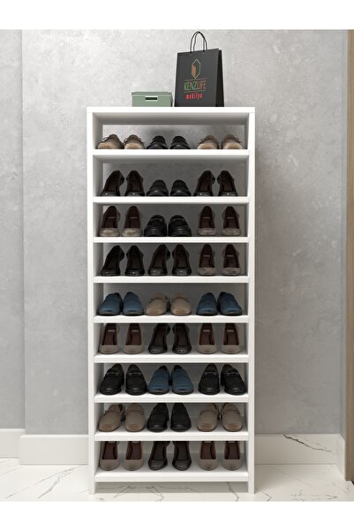 Kenzlife Kapaklı Ayakkabılık Bosnevi Mat Beyaz Sunta 140*060*30 Yirmiyedi Çift Ayakkabı Kapasitesi Arkalıksız