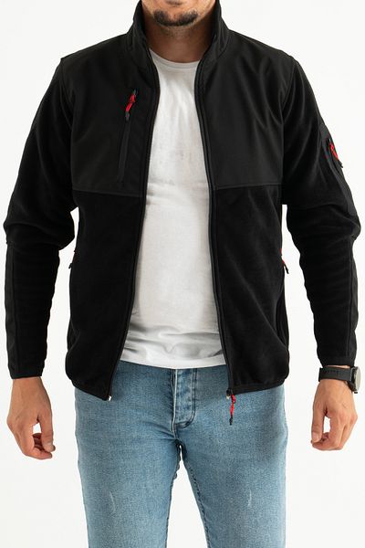 Souris Men's Black Slim Fit Anti-pilling Non-Pilling Full Zipper Softshell Garnished Fleece Sweatshirt