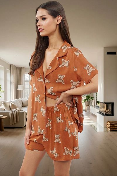 PayBuy Women's Teddy Bear Viscose Pajamas Set Casual Shorts Summer Home Wear Set Special Design Comfortable Cut
