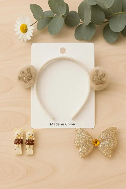 ByBest Beauty Girl's Pompom Tac Set 3 Pieces