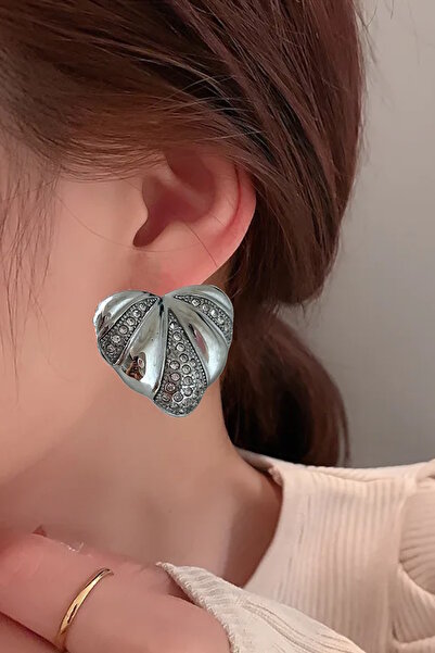 CAŞ DEKORASYON Silver Color Heart Steel Earrings (Pair)