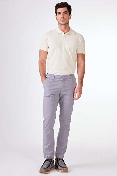 Dufy Gri Yan Cepli Düz Regular Fit Erkek Pantolon