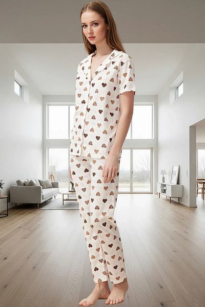 PayBuy Women's Cotton Polyester Heart Pajamas Set Comfortable Home Wear Premium Quality Stylish Appearance