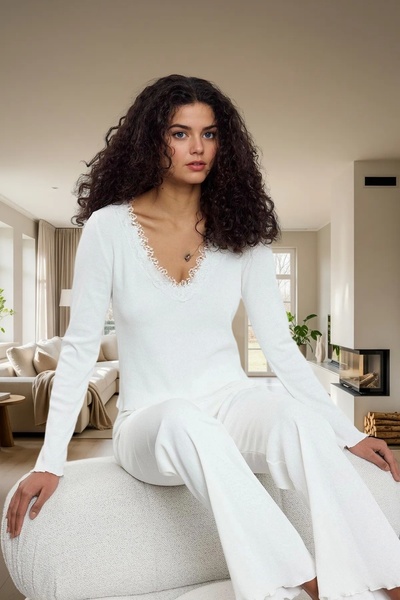 PayBuy Women's Lace Cotton Pajama Set Comfortable Fit Pipe Leg Modern Style Carefully Selected