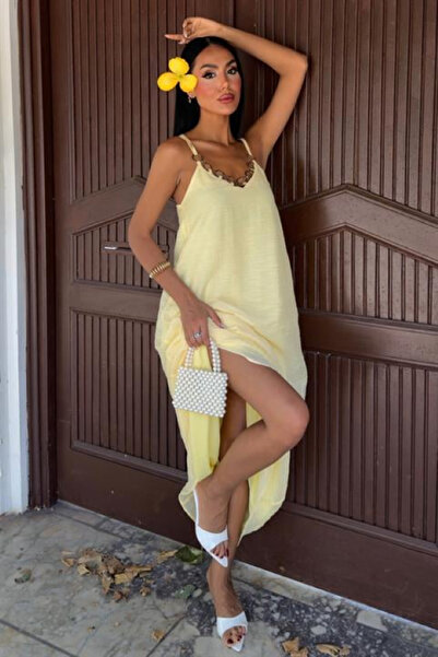 FASİON Sarı Slip Askılı Elbise
