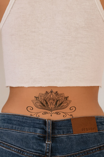 Lorvia Gerçekçi Hint Motifli Lotus Çiçeği Geçici Dövme – Bel ve Kalça İçin Tr...