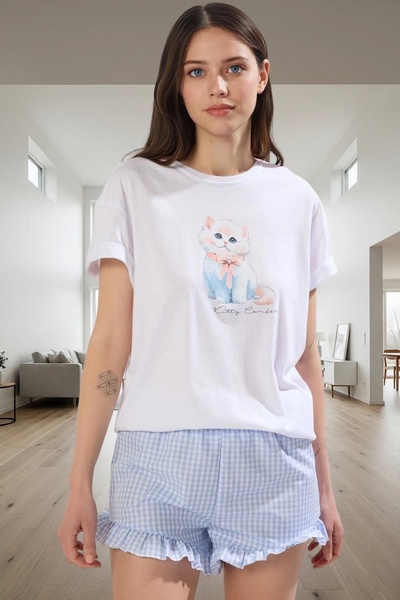 PayBuy Women's Cotton Gingham Patterned Ruffle Pajamas Set Perfect Fit Elegant Design High Quality