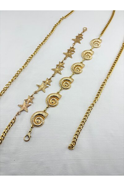 Z&M COLLECTION BAG SHOPPİNG Women's Gold Metal Body & Waist & Dress & Pants & Skirt Chain 2-Piece Belt Set