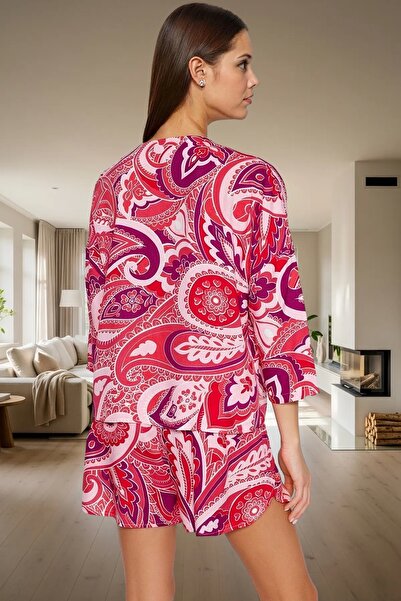 PayBuy Women's Stylish Ethnic Patterned Viscose Pajama Set Comfortable Fit Summer Homewear Modern Style Use