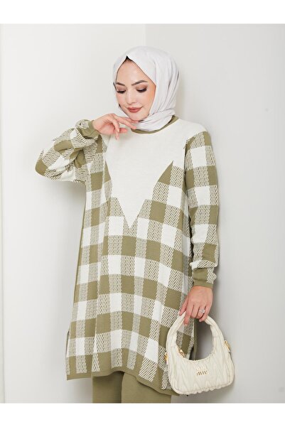 BisuModa Σετ τουνίκ με καρό πλεκτό παντελόνι