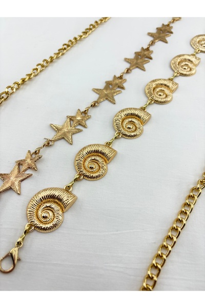 Z&M COLLECTION BAG SHOPPİNG Women's Gold Metal Chain Detailed Fashion 2-Piece Belt Set