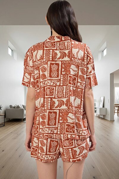 PayBuy Women's Cinnamon Ethnic Patterned Shally Pajama Set Comfortable Summer Home Wear Set Superior Material