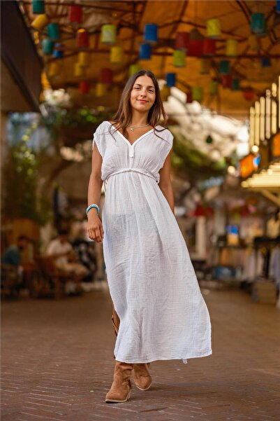 Miss Boheme Beyaz Renk Kleopatra Saç Örgülü Müslin Elbise