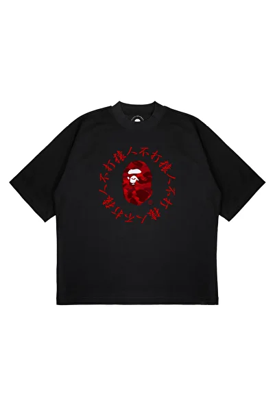 TRAGEDY Unisex Oversize a Bathing Red Chinese Printed Boxy Fit Thick Fabric T-Shirt