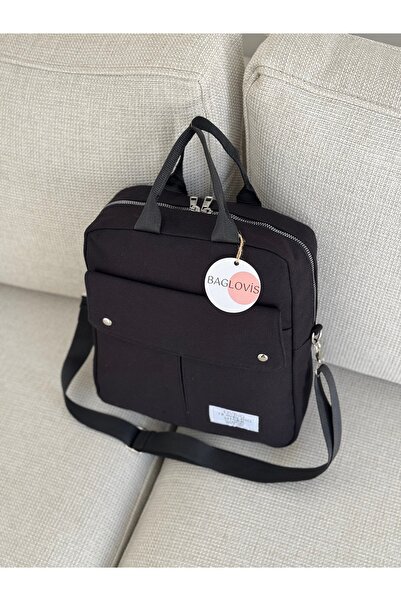 BAGLOVİS Multi Pocket Canvas Medium Black Backpack En25 Boy30