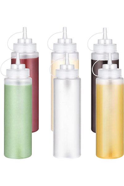 Generic 6PCS Condiment Squeeze Bottles Sauce Bottles with Twist on Caps and Measurement, 230M