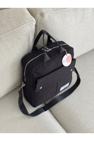 BAGLOVİS Multi Pocket Canvas Medium Black Backpack En25 Boy30