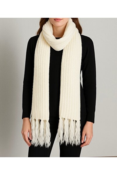 MİHALİÇ Kadın Kışlık Kalın Örgü Saçaklı Şal