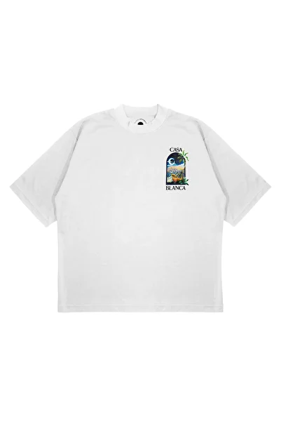 TRAGEDY Unisex Oversize Casablanca Palm Printed Boxy Fit Thick Fabric T-Shirt
