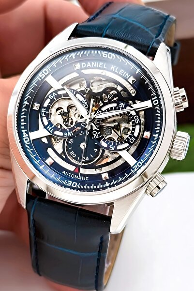 Daniel Klein Automatic Mechanism Leather Cord Steel Case Men Wrist Watch Navy Blue Zmdk1195