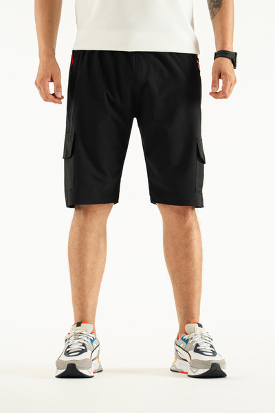 Souris Men's Black Pocket Detailed Breathable Lycra Fabric Outdoor Capri Shorts