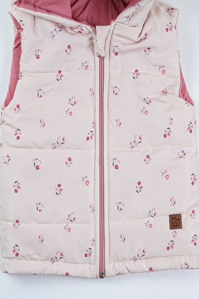 PODİUM GİYİM Trend Special Series Flower Bouquet Patterned Winter Hooded Girl's Vest